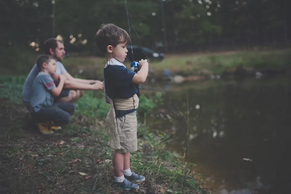 bonding, boy, children, enjoyment, nature, father, fishing, fishing rod, fishing trip, fun, grass, happiness, lake, landscape, leisure, lifestyle, outdoors, park, people, recreation, river, sons, teaching, experience, excursion